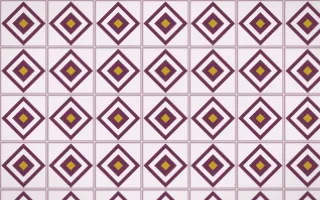 Andes Berry Diamond Tile — light pink, gold and white azulejo background