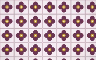 Andes Berry Quatrefoil Tile — light pink, gold and white azulejo background