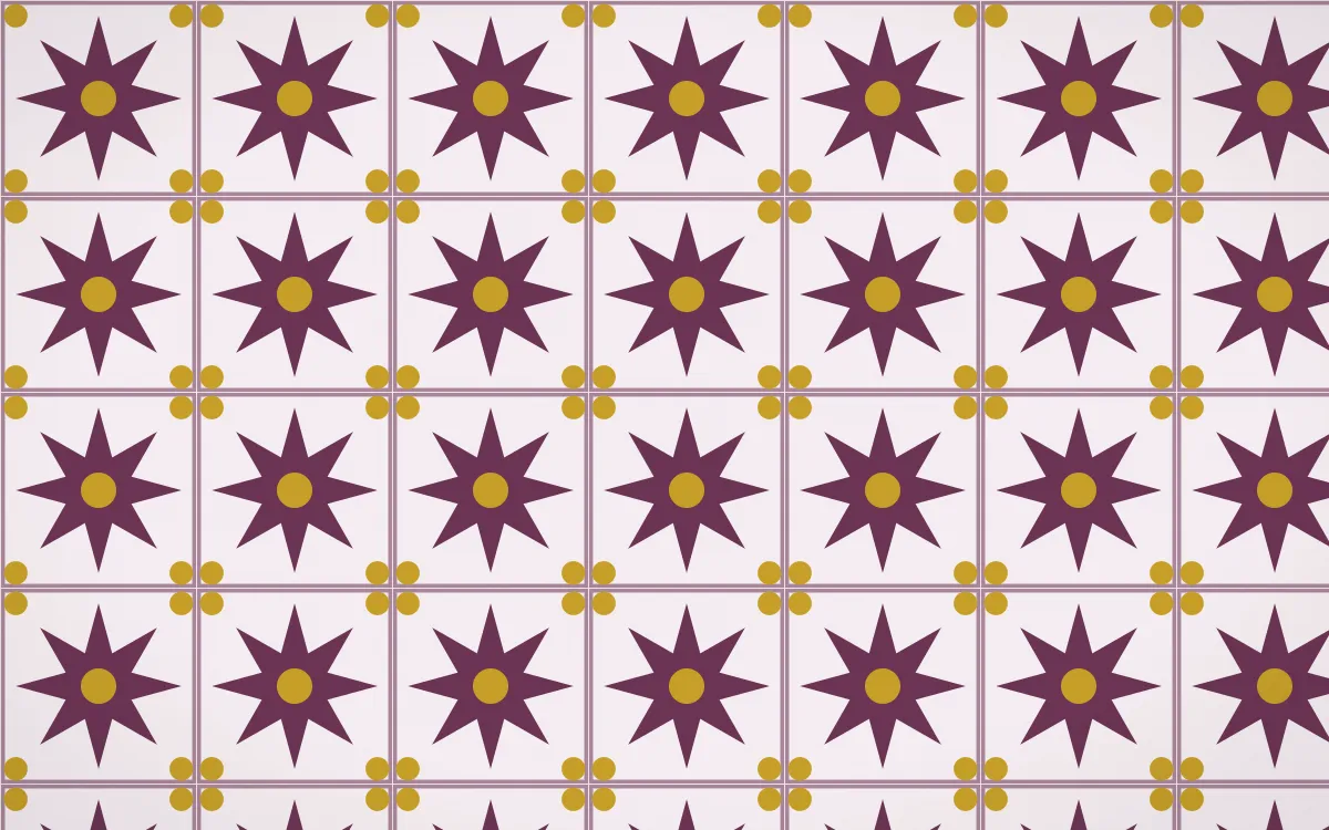 Andes Berry Star Tile — light pink, gold and white azulejo background