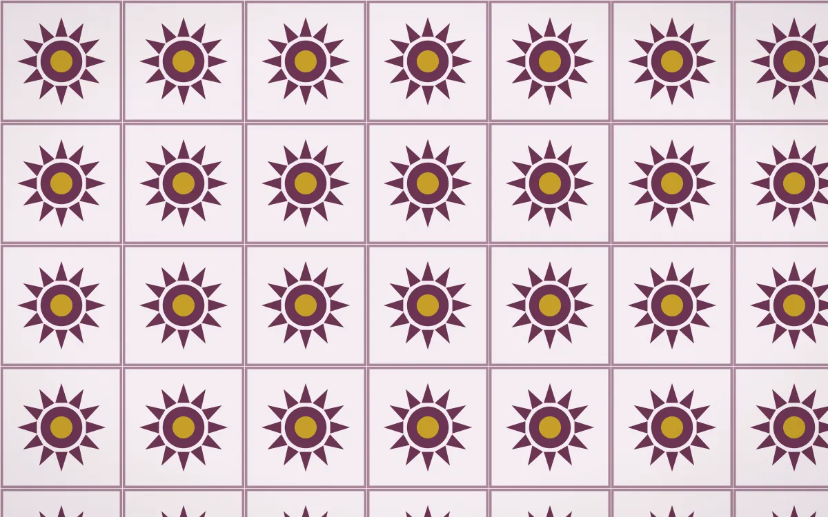 Andes Berry Sunburst Tile — light pink, gold and white azulejo background