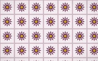 Andes Berry Sunburst Tile — light pink, gold and white azulejo background