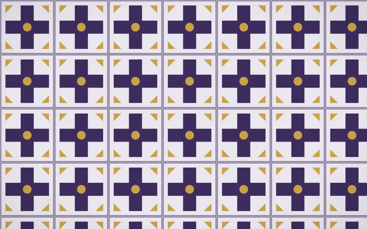 Arabian Night Cross Tile — light purple, gold and white azulejo background