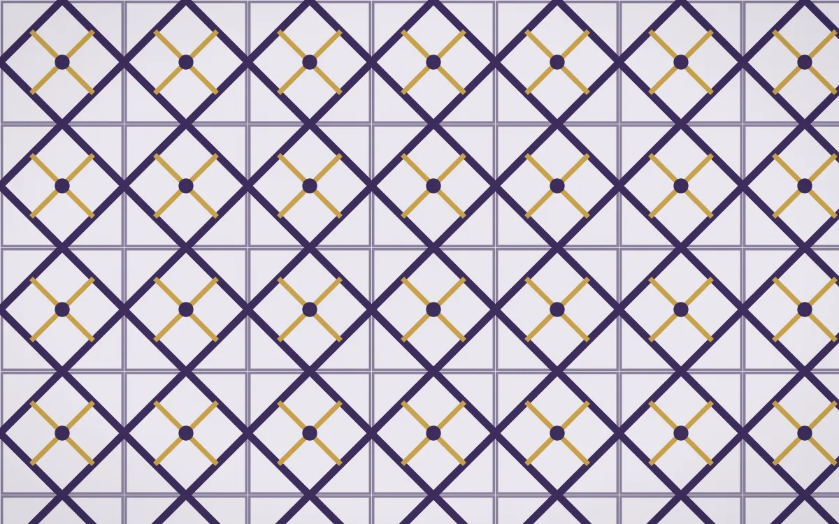 Arabian Night Lattice Tile — light purple, gold and white azulejo background