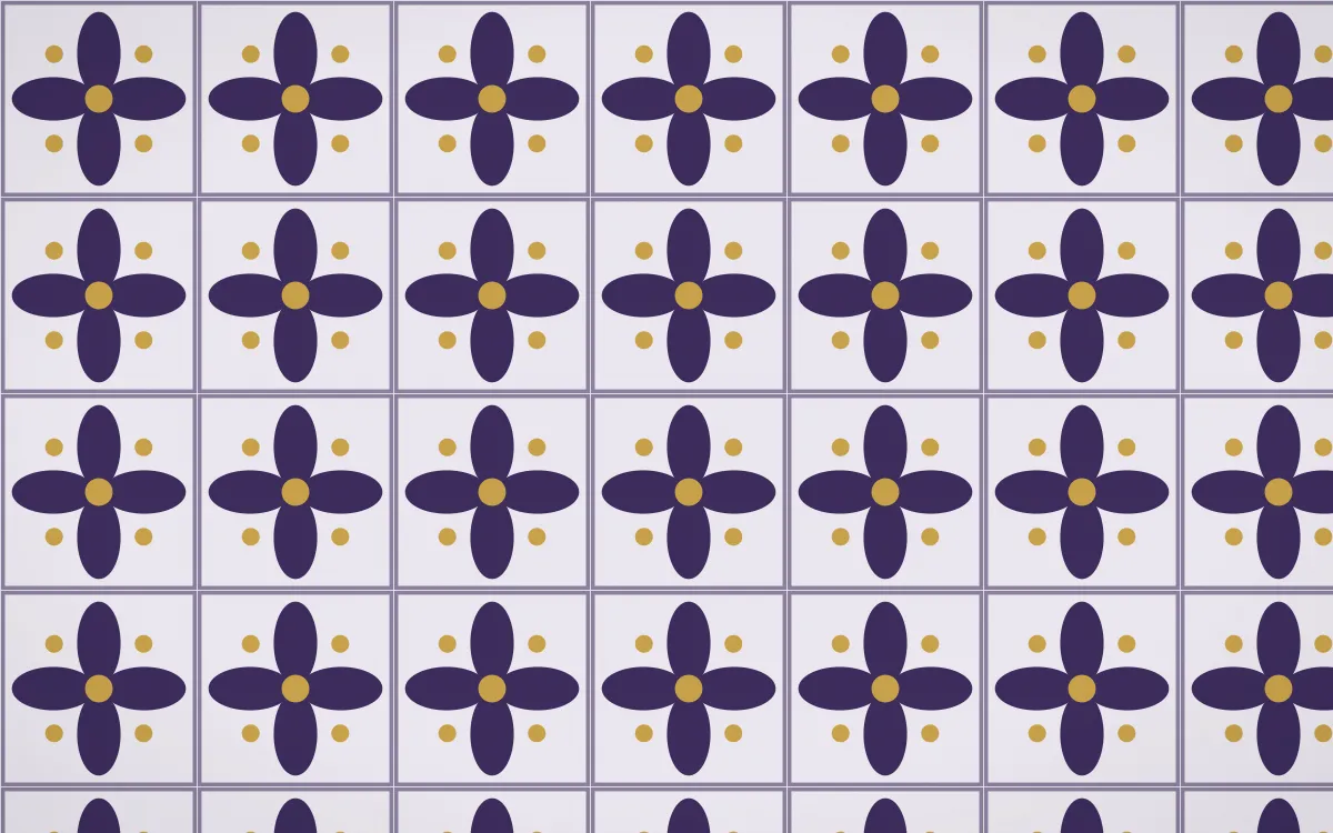 Arabian Night Petal Tile — light purple, gold and white azulejo background