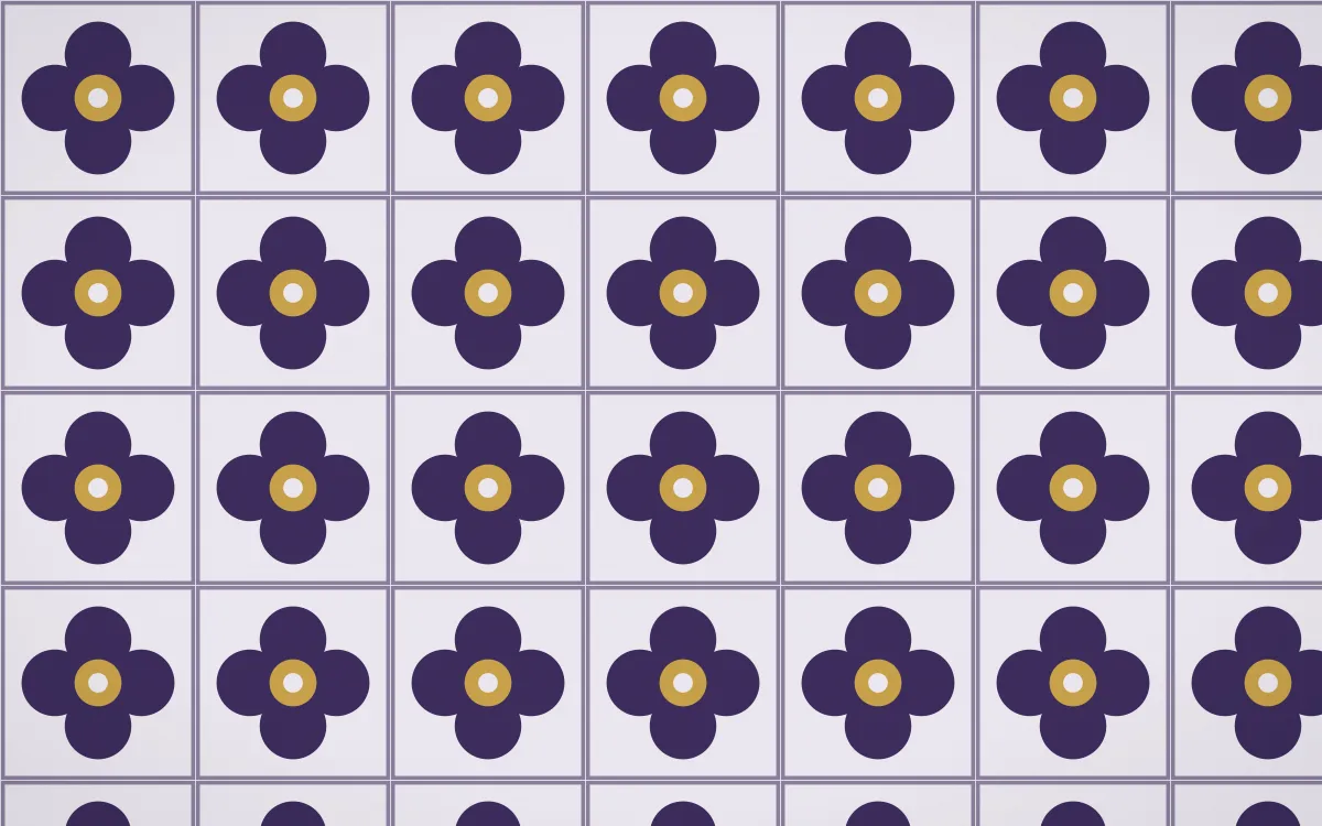 Arabian Night Quatrefoil Tile — light purple, gold and white azulejo background