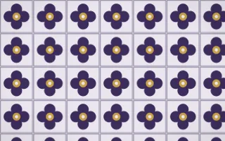 Arabian Night Quatrefoil Tile — light purple, gold and white azulejo background
