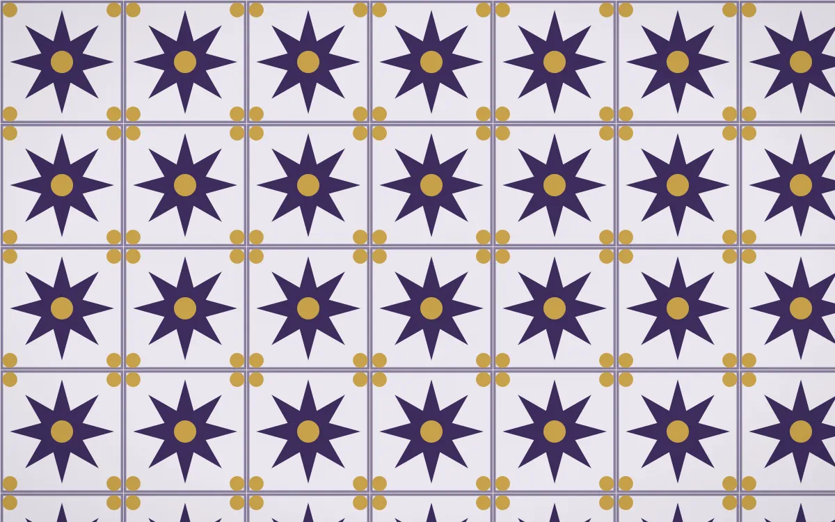 Arabian Night Star Tile — light purple, gold and white azulejo background