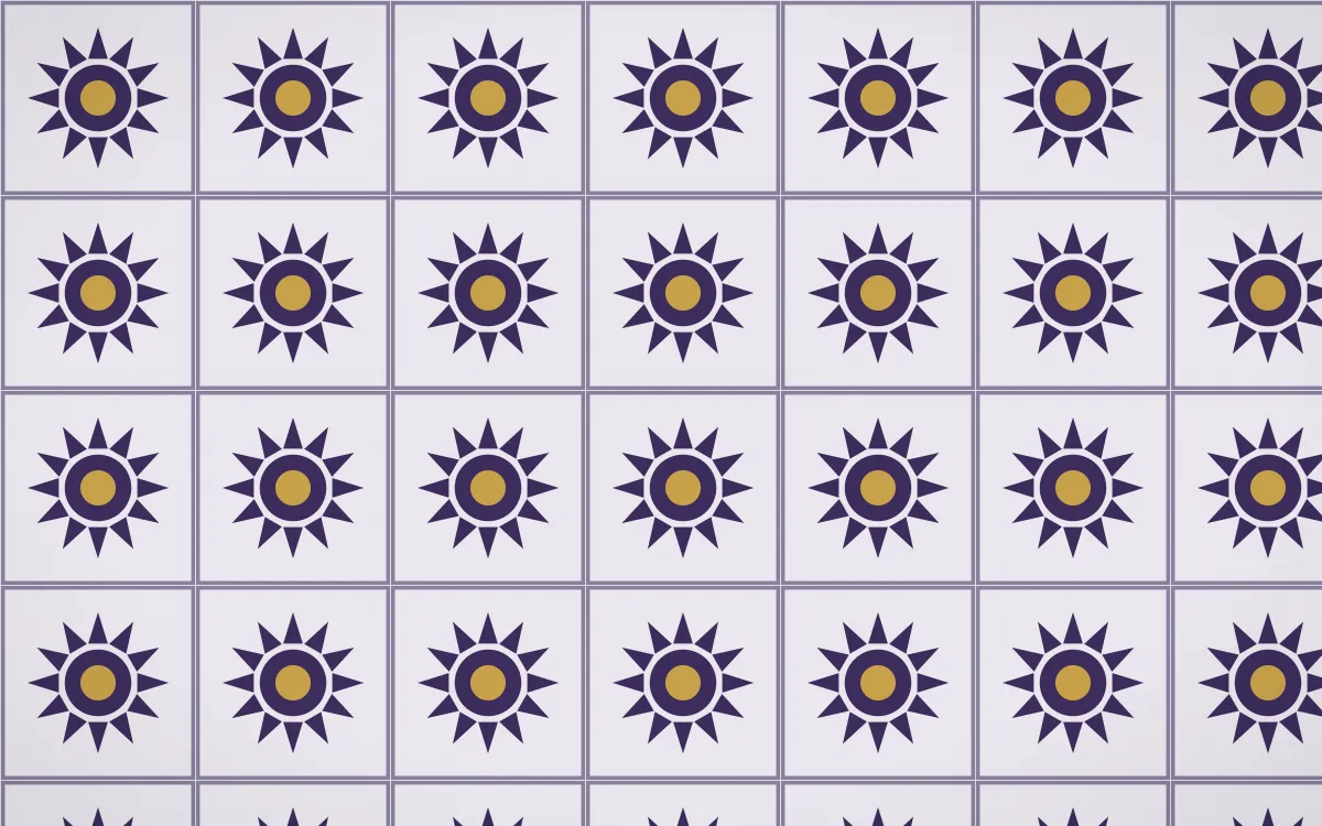 Arabian Night Sunburst Tile — light purple, gold and white azulejo background