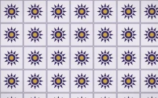 Arabian Night Sunburst Tile — light purple, gold and white azulejo background