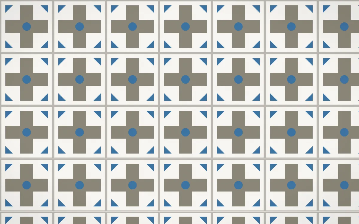 Athens Marble Cross Tile — light yellow, blue and white azulejo background