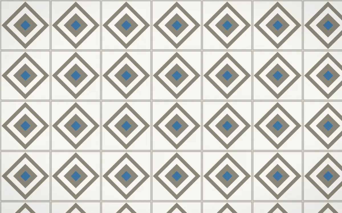 Athens Marble Diamond Tile — light yellow, blue and white azulejo background