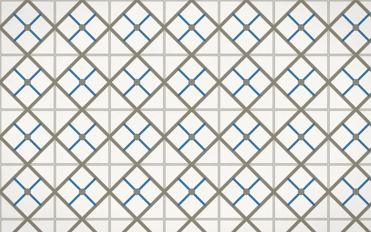 Athens Marble Lattice Tile — light yellow, blue and white azulejo background