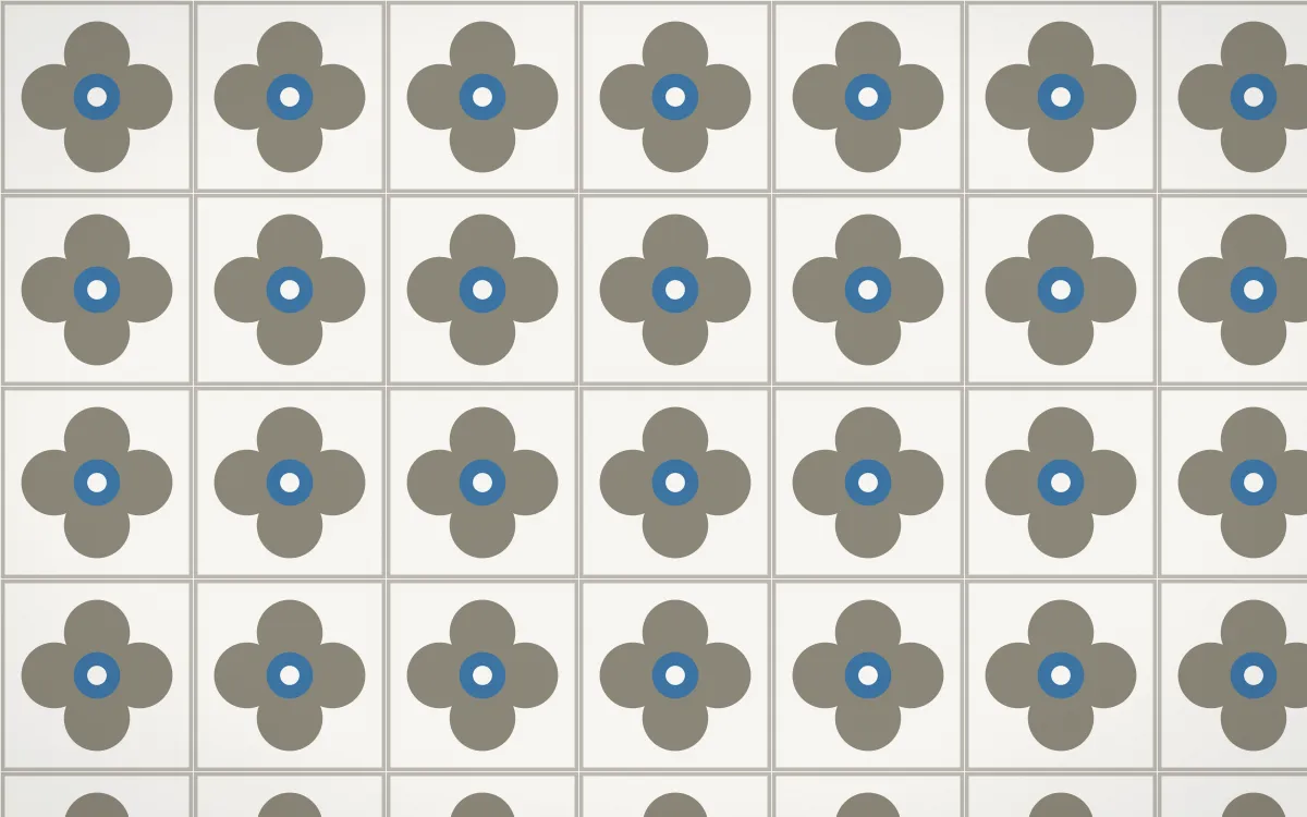 Athens Marble Quatrefoil Tile — light yellow, blue and white azulejo background