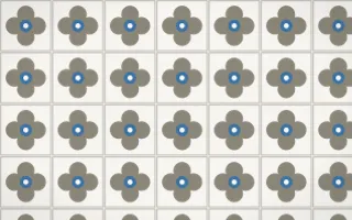 Athens Marble Quatrefoil Tile — light yellow, blue and white azulejo background