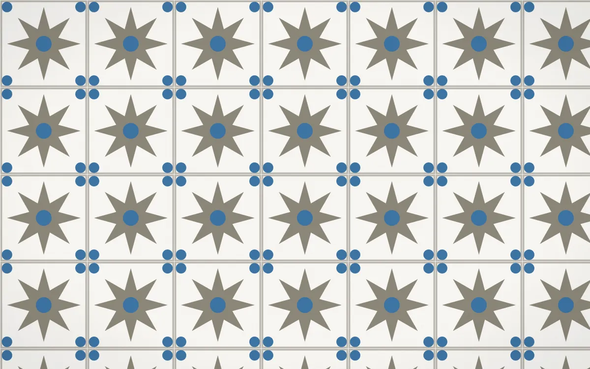 Athens Marble Star Tile — light yellow, blue and white azulejo background