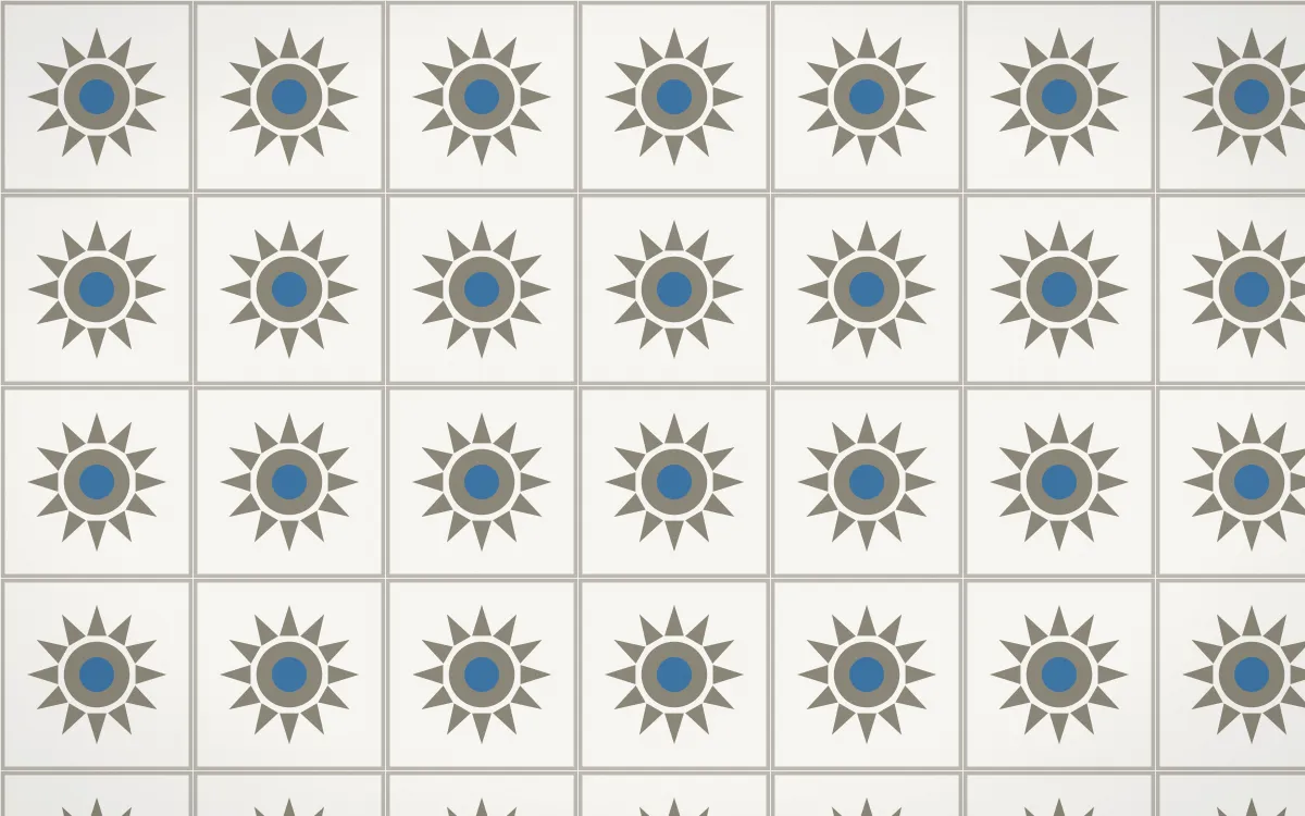 Athens Marble Sunburst Tile — light yellow, blue and white azulejo background