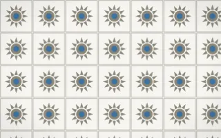 Athens Marble Sunburst Tile — light yellow, blue and white azulejo background