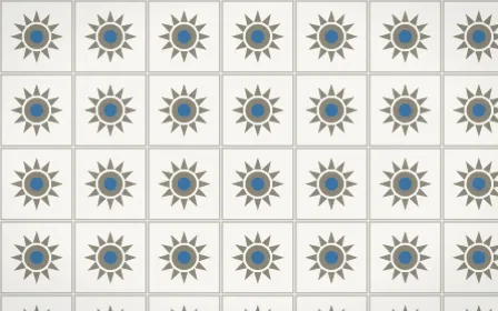 Athens Marble Sunburst Tile — light yellow, blue and white azulejo background