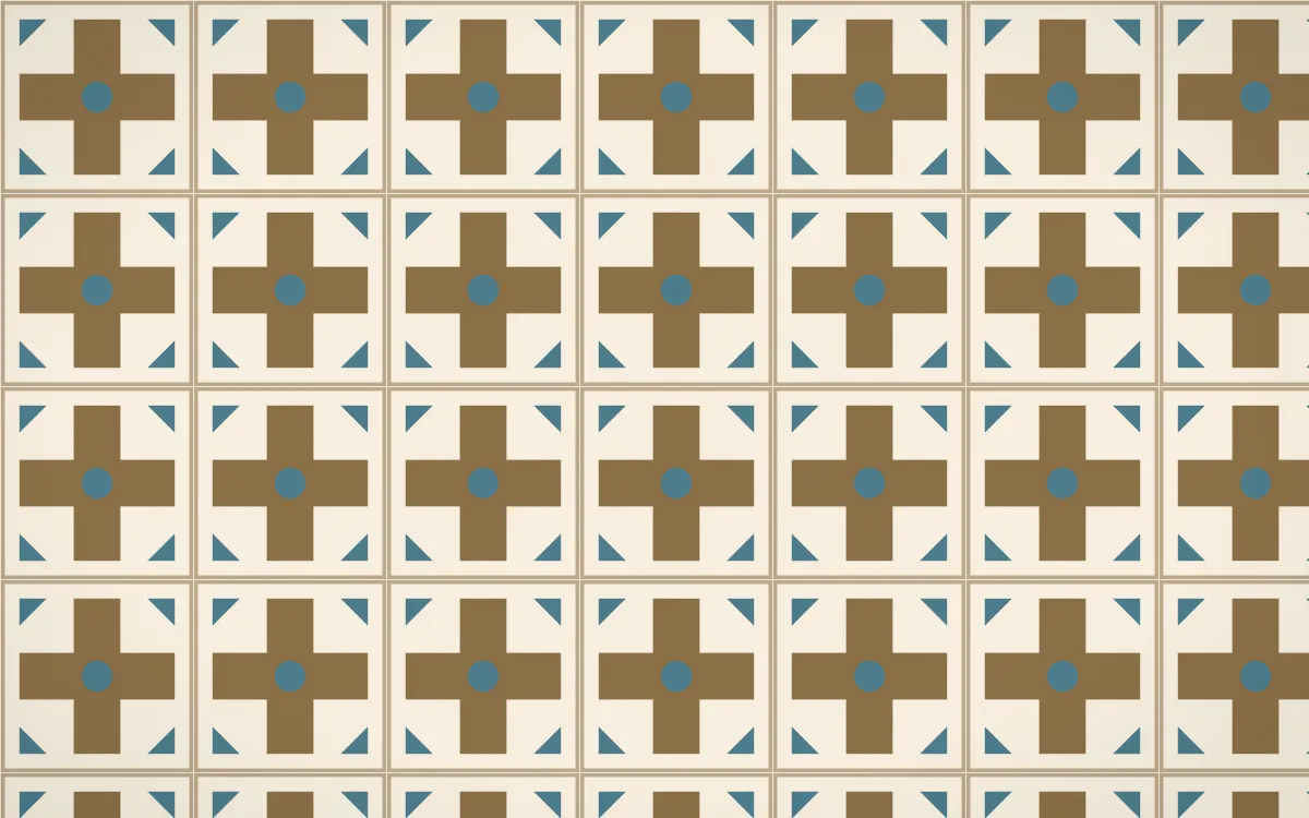Atlas Sand Cross Tile — light orange, blue and beige azulejo background