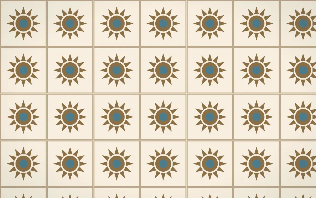Atlas Sand Sunburst Tile — light orange, blue and beige azulejo background