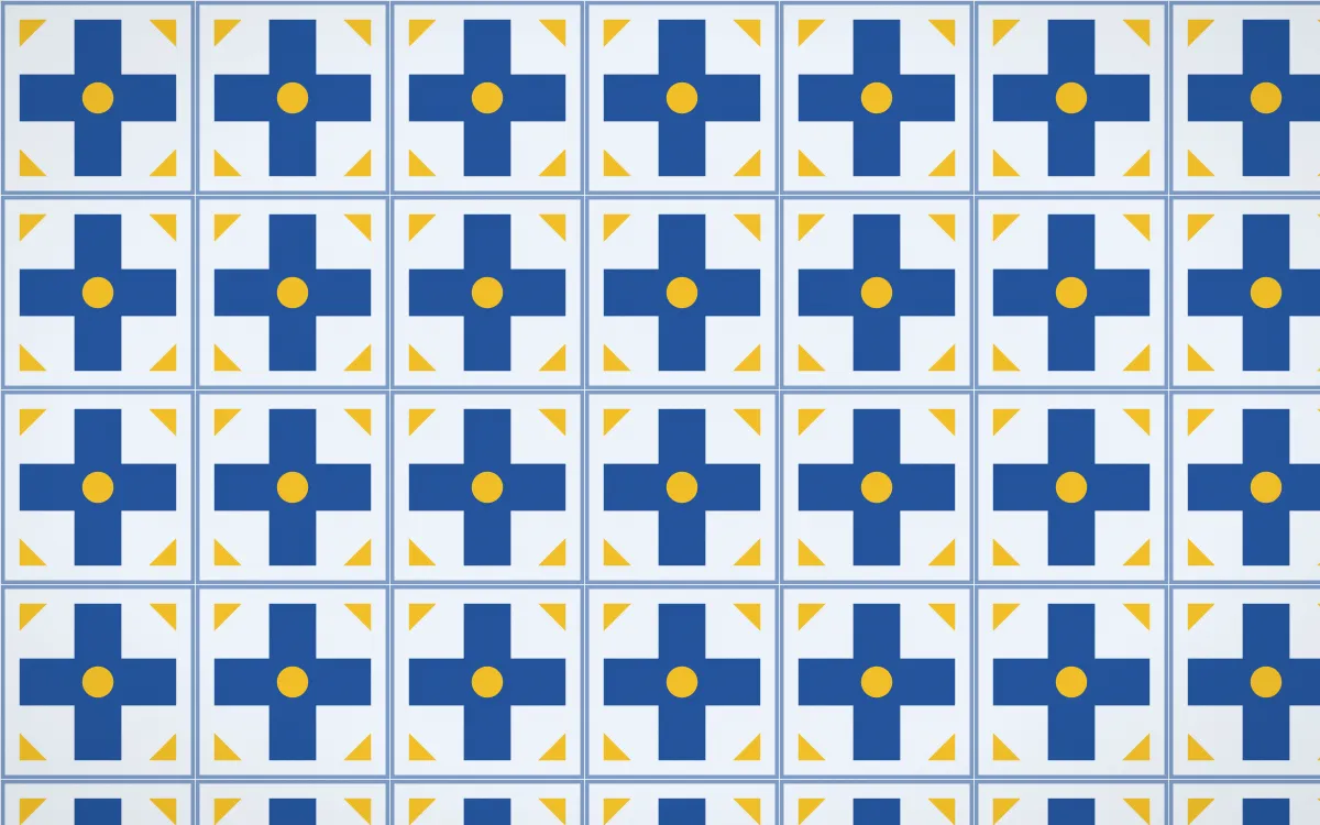 Bahia Blue Cross Tile — light blue, gold and white azulejo background