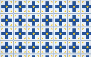 Bahia Blue Cross Tile — light blue, gold and white azulejo background