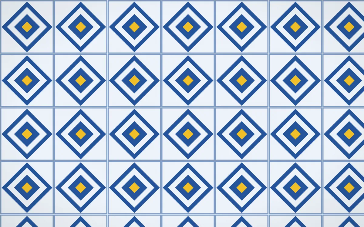 Bahia Blue Diamond Tile — light blue, gold and white azulejo background