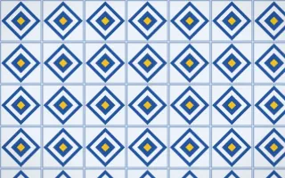 Bahia Blue Diamond Tile — light blue, gold and white azulejo background