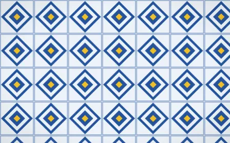 Bahia Blue Diamond Tile — light blue, gold and white azulejo background