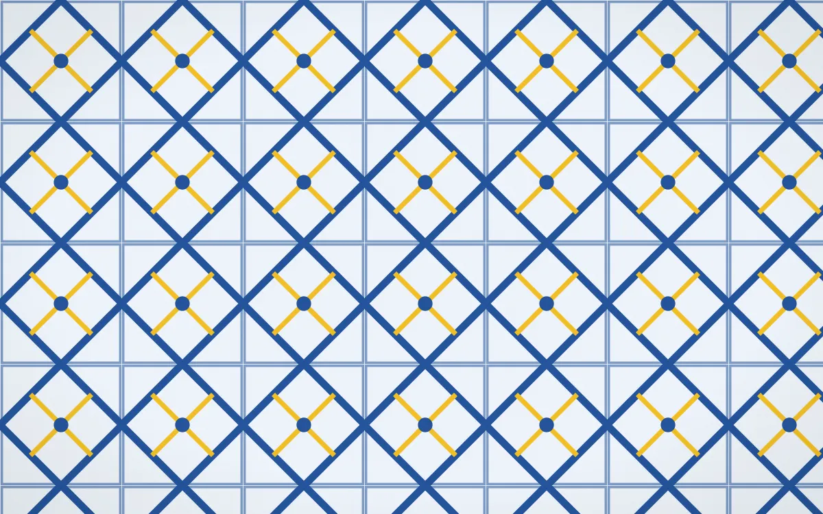 Bahia Blue Lattice Tile — light blue, gold and white azulejo background
