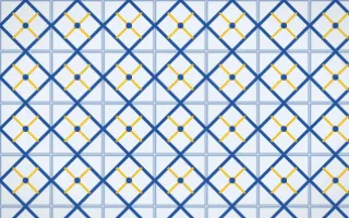 Bahia Blue Lattice Tile — light blue, gold and white azulejo background