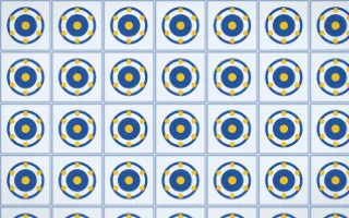 Bahia Blue Medallion Tile — light blue, gold and white azulejo background
