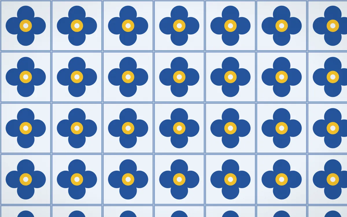 Bahia Blue Quatrefoil Tile — light blue, gold and white azulejo background