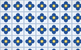 Bahia Blue Quatrefoil Tile — light blue, gold and white azulejo background