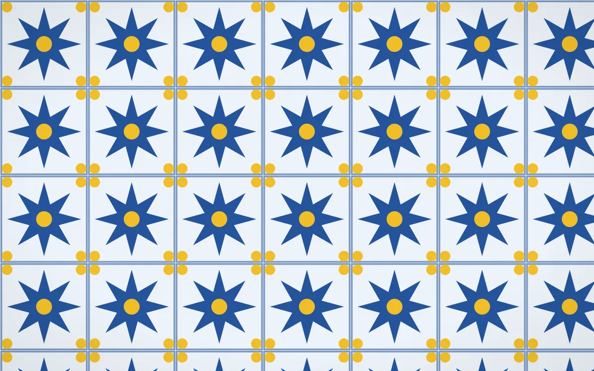 Bahia Blue Star Tile — light blue, gold and white azulejo background