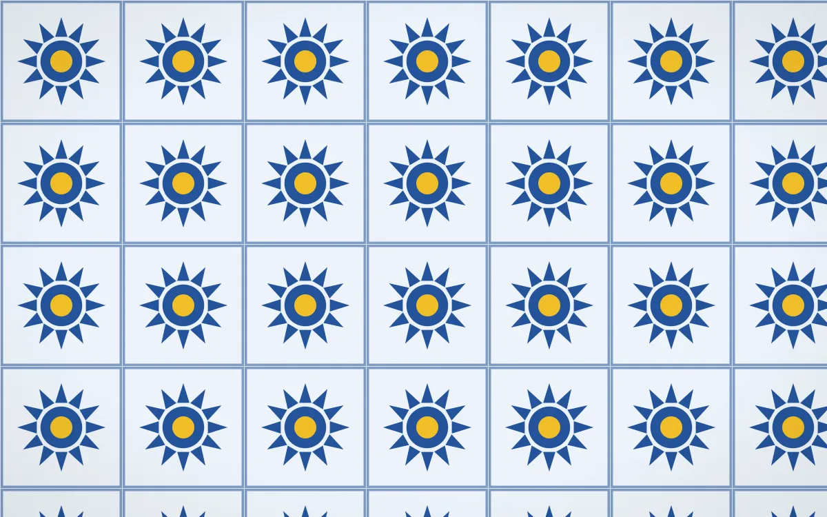 Bahia Blue Sunburst Tile — light blue, gold and white azulejo background