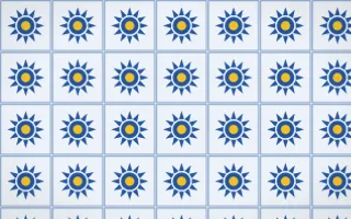 Bahia Blue Sunburst Tile — light blue, gold and white azulejo background