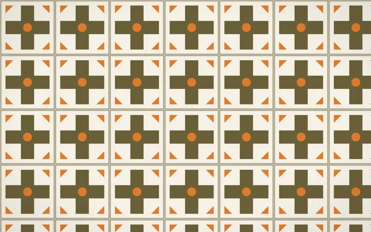 Bali Temple Cross Tile — light brown, orange and beige azulejo background
