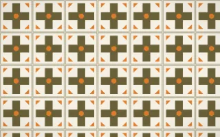 Bali Temple Cross Tile — light brown, orange and beige azulejo background