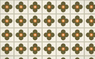 Bali Temple Quatrefoil Tile — light brown, orange and beige azulejo background