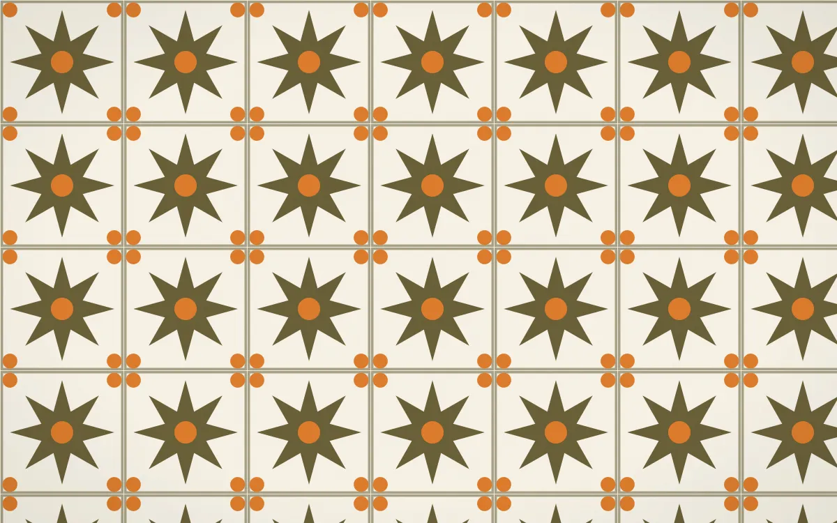 Bali Temple Star Tile — light brown, orange and beige azulejo background