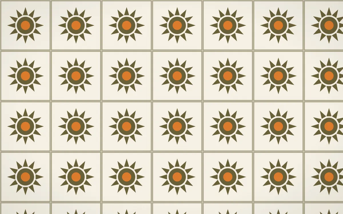 Bali Temple Sunburst Tile — light brown, orange and beige azulejo background
