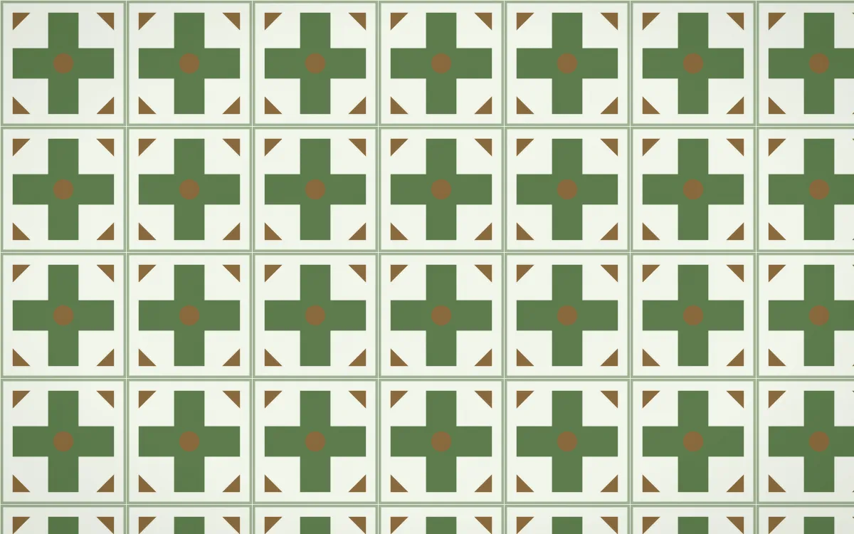 Bamboo Mist Cross Tile — light green, brown and white azulejo background