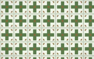 Bamboo Mist Cross Tile — light green, brown and white azulejo background