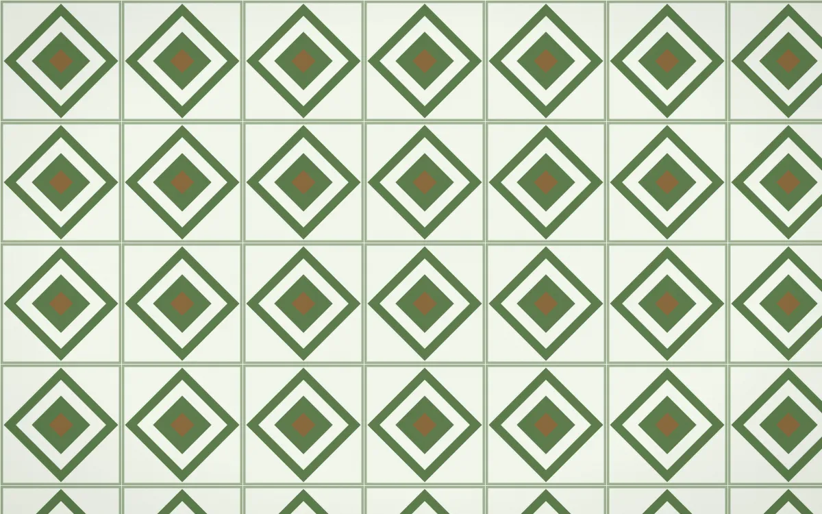 Bamboo Mist Diamond Tile — light green, brown and white azulejo background