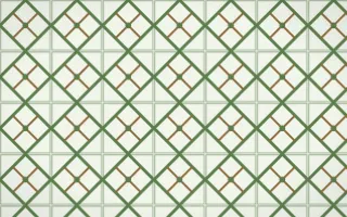 Bamboo Mist Lattice Tile — light green, brown and white azulejo background