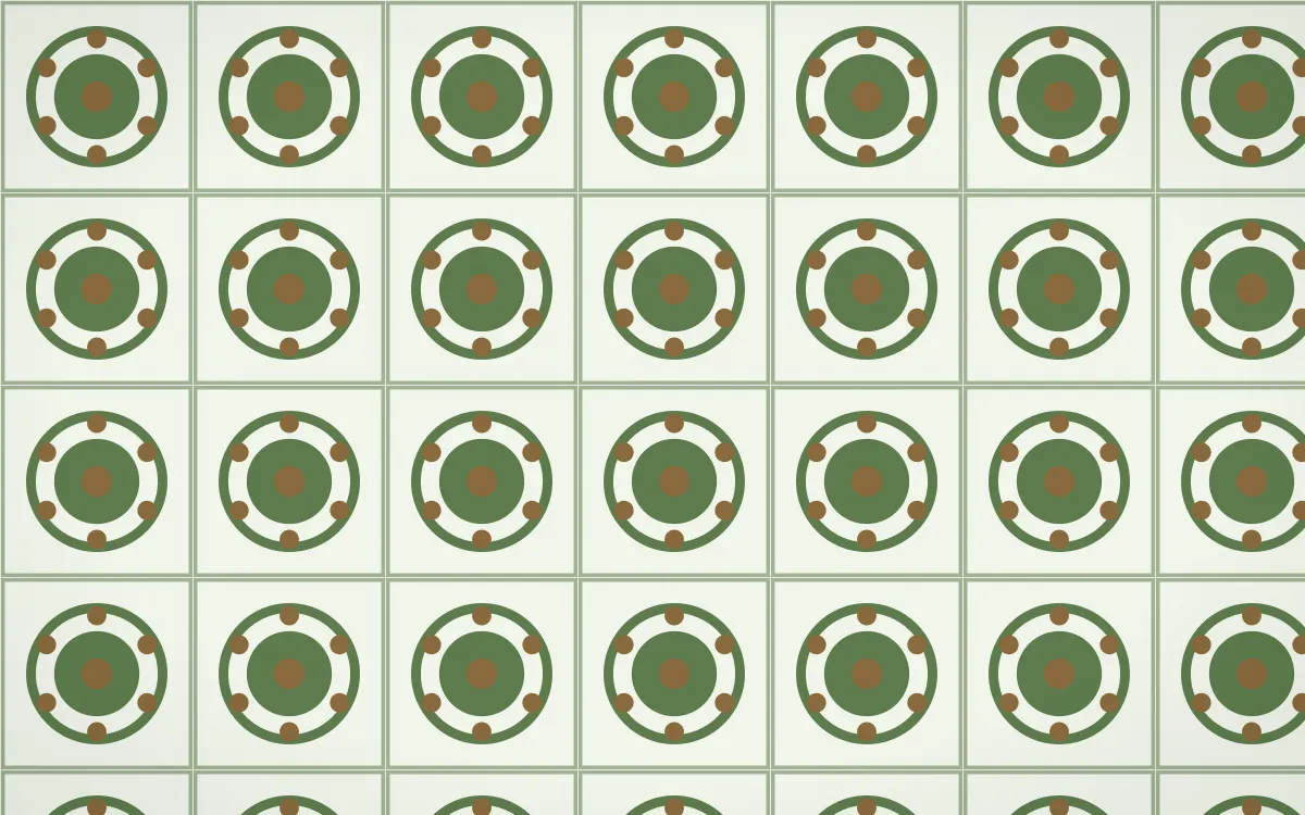 Bamboo Mist Medallion Tile — light green, brown and white azulejo background