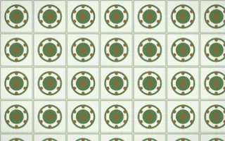 Bamboo Mist Medallion Tile — light green, brown and white azulejo background