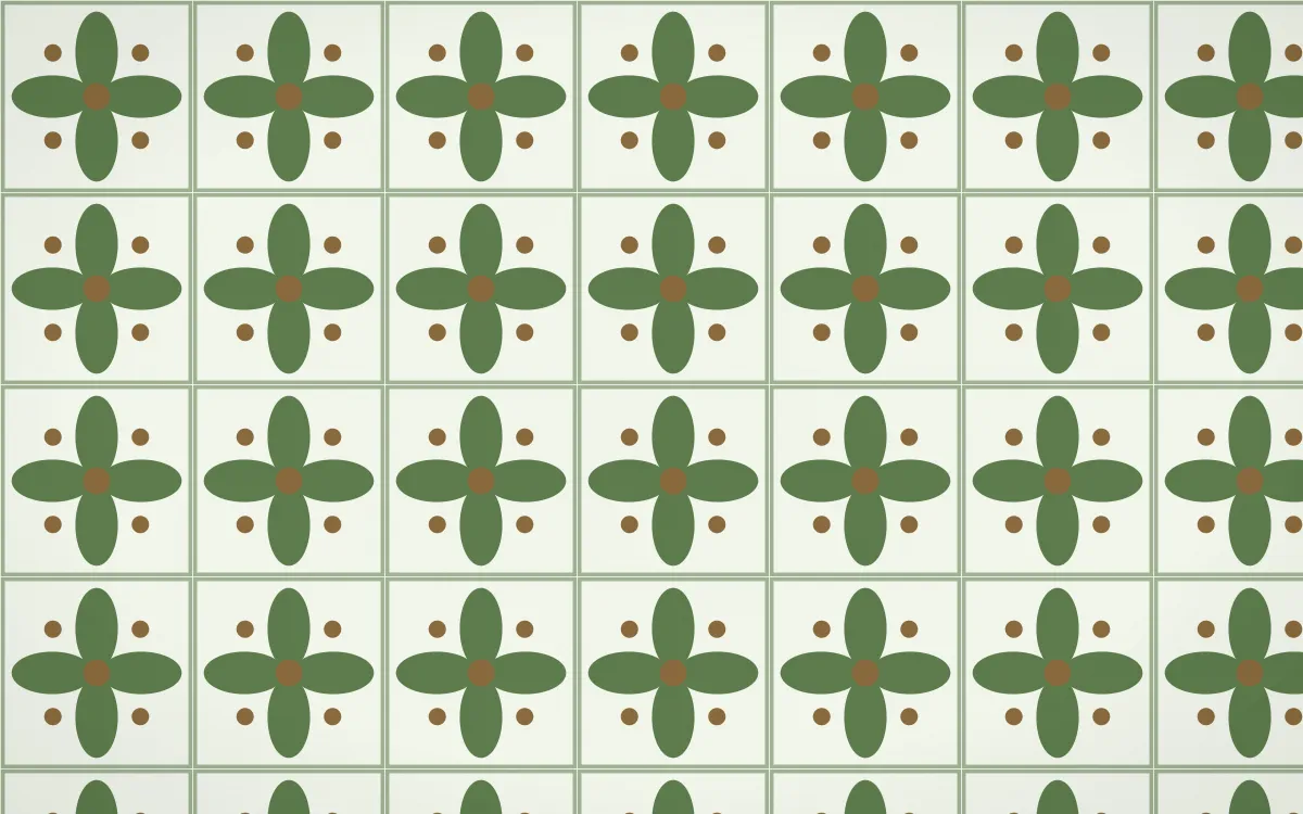 Bamboo Mist Petal Tile — light green, brown and white azulejo background