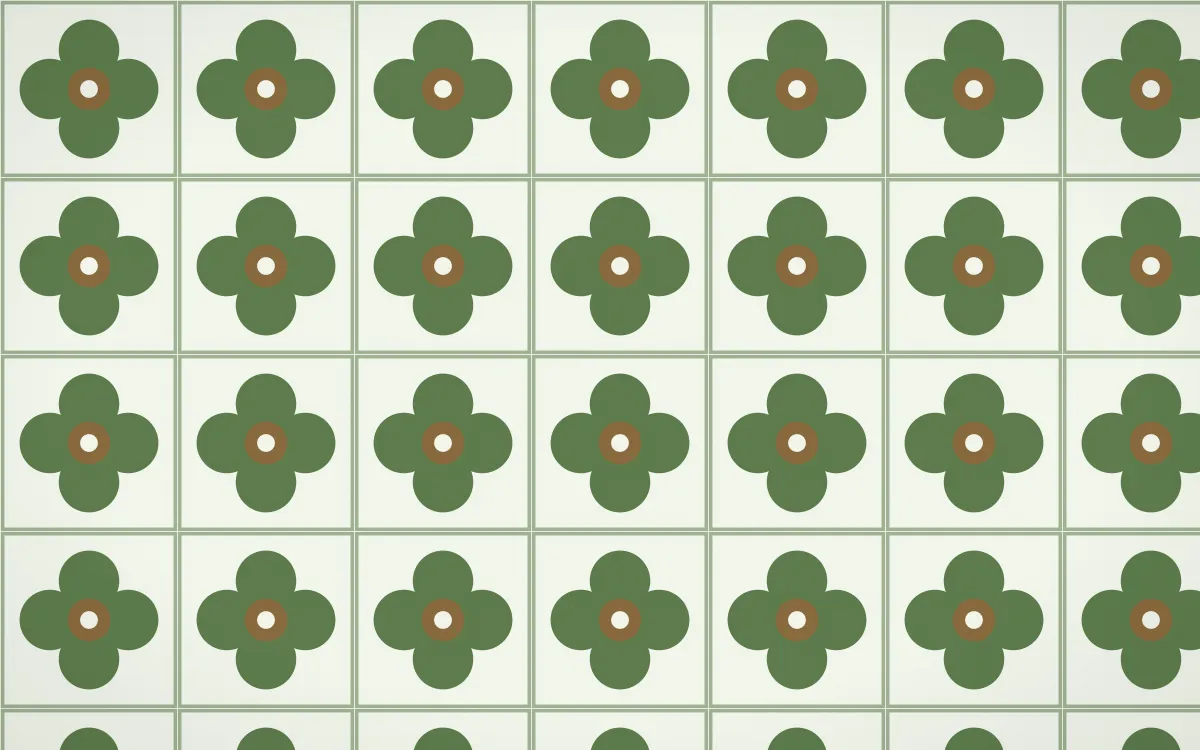 Bamboo Mist Quatrefoil Tile — light green, brown and white azulejo background